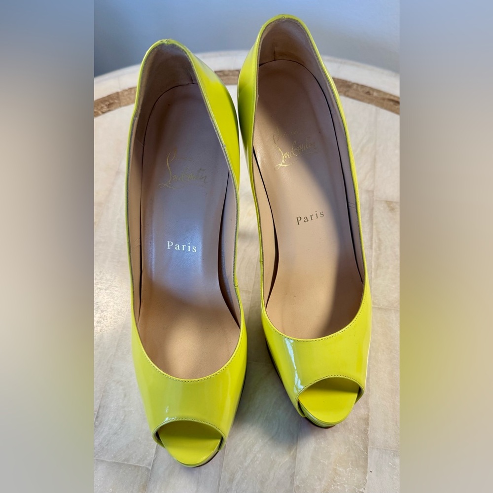 Christian Louboutin Bright Yellow Peep-Toe Heels, Platforms, made in Italy, size